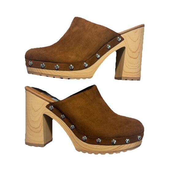 Sun + Stone Shoes - New Sun + Stone Studded Tan Suede Clogs Shoes Womens 8.5